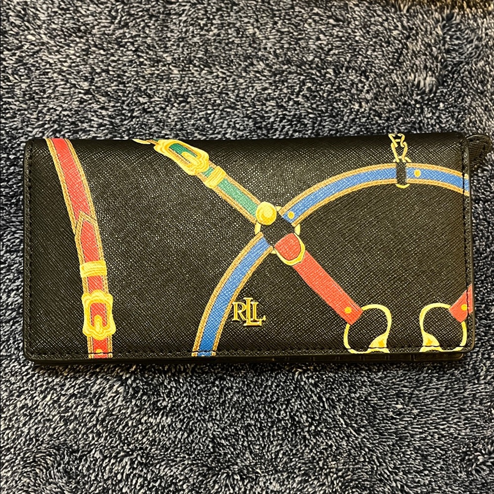 Ralph Lauren Black Leather Wallet with Gold Accents